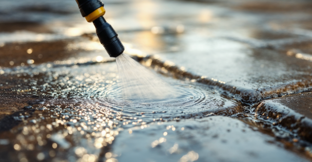Terras of tuinpad schoonmaken met een elektrische hogedrukreiniger