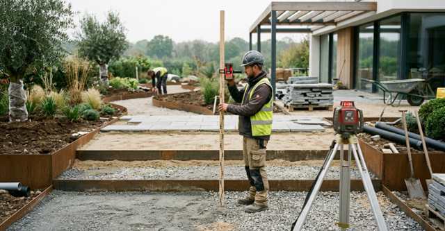 Bestrating, gazon en borders aanleggen in je nieuwe tuin? Zo helpt een roterende laser bij elke stap